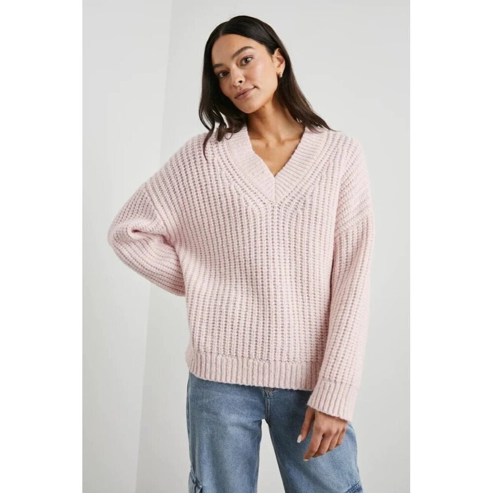 Rails Jodie Womens Sweater Size Large Pink Ribbed V-neckline Knit Cozy Casual